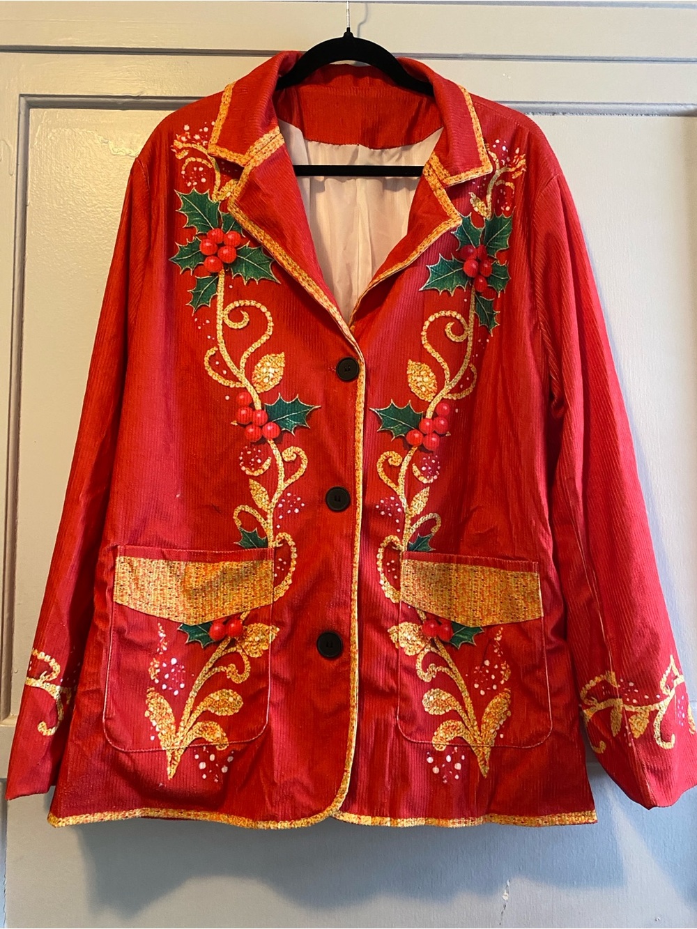 Festive ‘Cordoroy’ Blazer NWOT - CHRISTMAS IN JULY - Holly and Gold ‘Sequins’